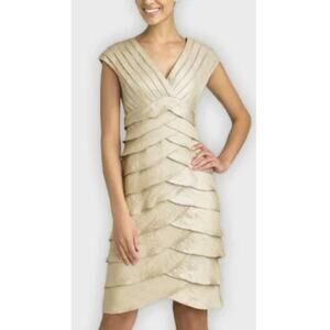 Adrianna Papell Womens Tiered Iridescent Gold Layered Cocktail Evening Dress 6